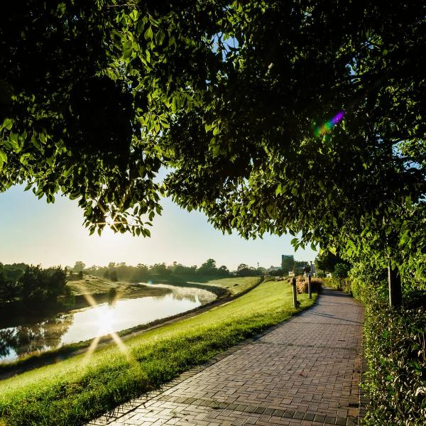 Hunter River and the Levee walkway at sunrise