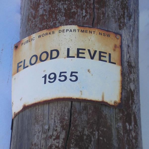 Flood level marker for 1955 on a power pole