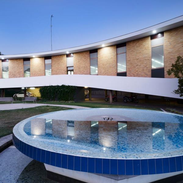 Outside Maitland Library at sunset