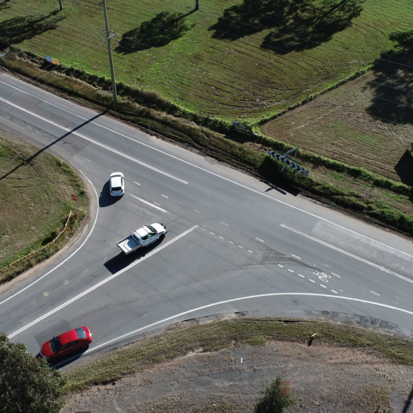 An aerial photo of the intersection, prior to construction starting