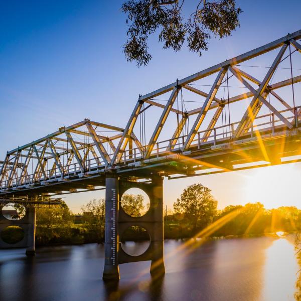 Sunlight behind Morpeth Bridge