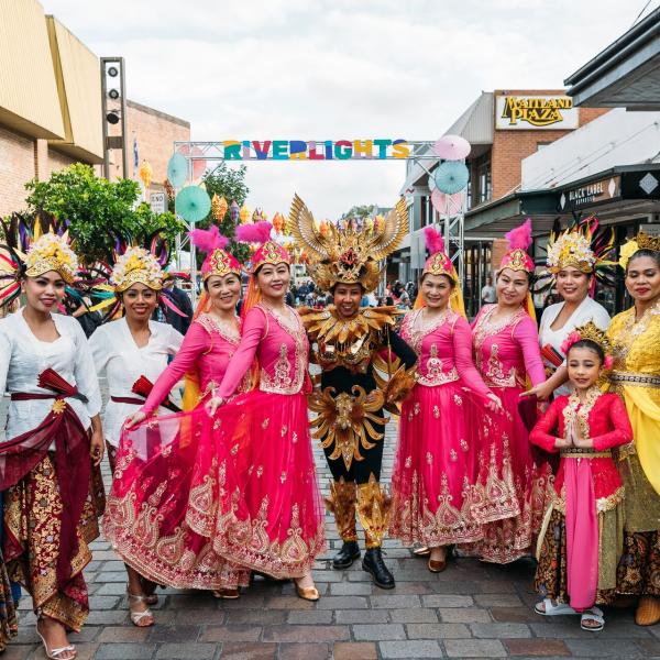 A group of performers at Maitland Riverlights 2024.