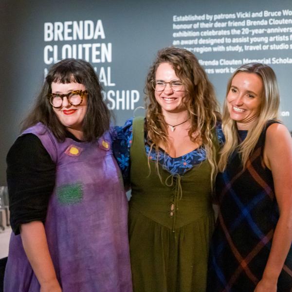 Brenda Clouten co-judge artist Katy B Plummer (left) with winner winner Sandy Sanderson (middle) and runner up Liss Finney