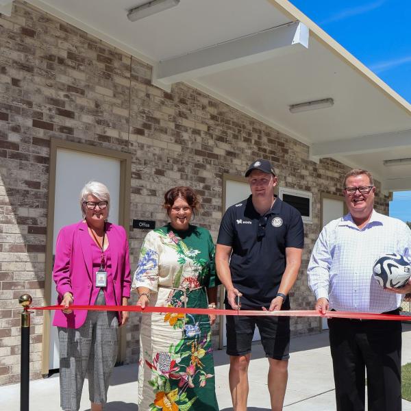 Maitland Mayor Philip Penfold, Member for Paterson Meryl Swanson MP, Peree Watson representing Jenny Aitchison MP and Maitland Football Club Vice President Corey Goodwin
