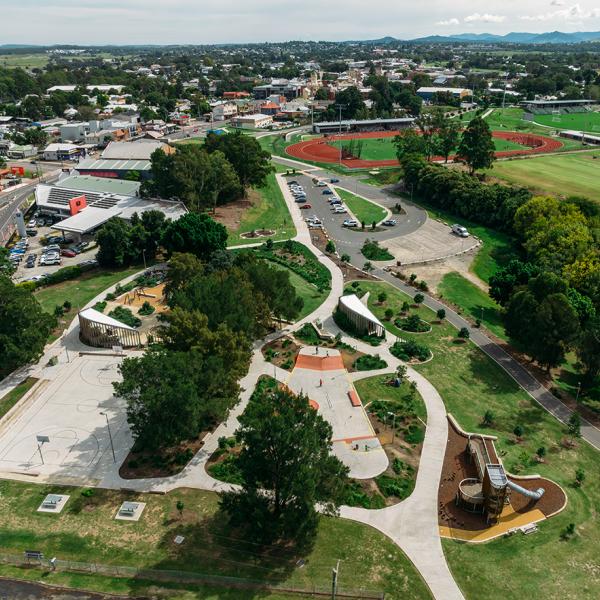 Aerial view of High St Maitland from Harold Gregson Park