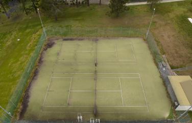 aerial view of tennis courts 