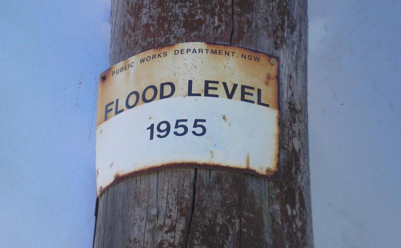 Flood level marker for 1955 on a power pole