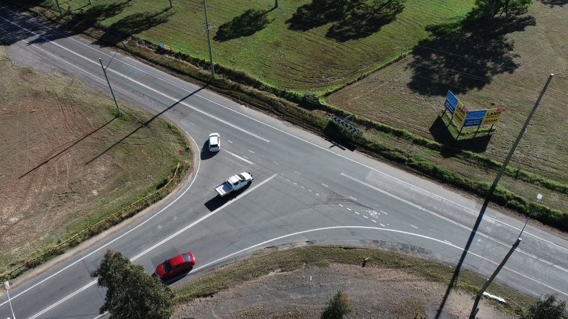 An aerial photo of the intersection, prior to construction starting