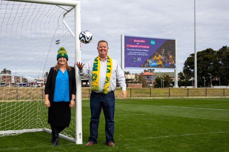 Mayor Philip Penfold and Coordinator Major Venues Kelly Baldwin at Maitland No.1 Spotsground