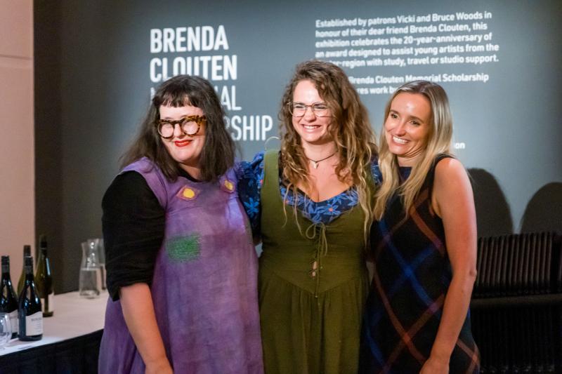 Brenda Clouten co-judge artist Katy B Plummer (left) with winner winner Sandy Sanderson (middle) and runner up Liss Finney
