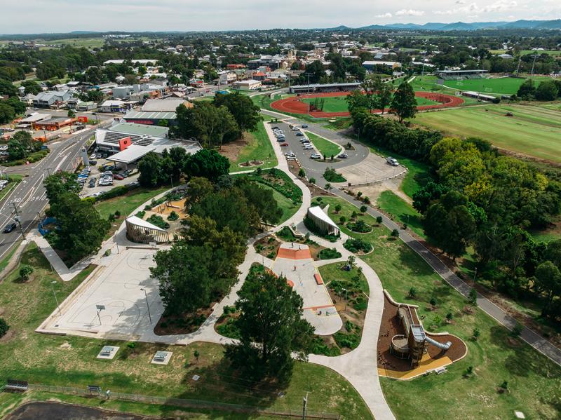 Aerial view of High St Maitland from Harold Gregson Park