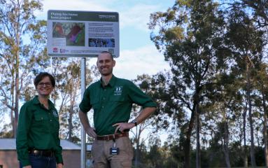 Manager Environment and Sustainability Catherine Pepper with Coordinator Natural Environment Will Brown at Beryl Humble Oval in Tenambit