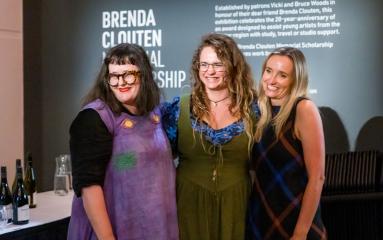 Brenda Clouten co-judge artist Katy B Plummer (left) with winner winner Sandy Sanderson (middle) and runner up Liss Finney
