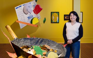 Artist Steffie Yee in the exhibition Chinese Restaurant Playground at MRAG
