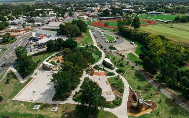Aerial view of High St Maitland from Harold Gregson Park