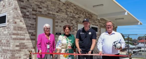 Maitland Mayor Philip Penfold, Member for Paterson Meryl Swanson MP, Peree Watson representing Jenny Aitchison MP and Maitland Football Club Vice President Corey Goodwin