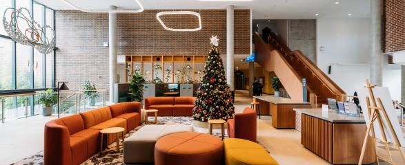 Maitland Administration Centre foyer with a Christmas tree on display