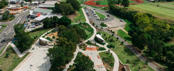 Aerial view of High St Maitland from Harold Gregson Park