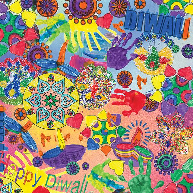 A series of bright, colourful patterns for Diwali