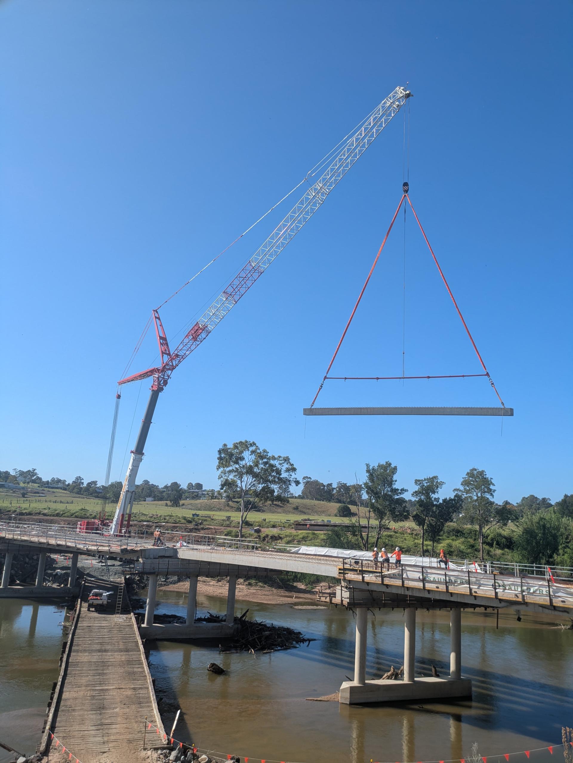 A 750 tonne crane on site assessing flood damage in October 2025
