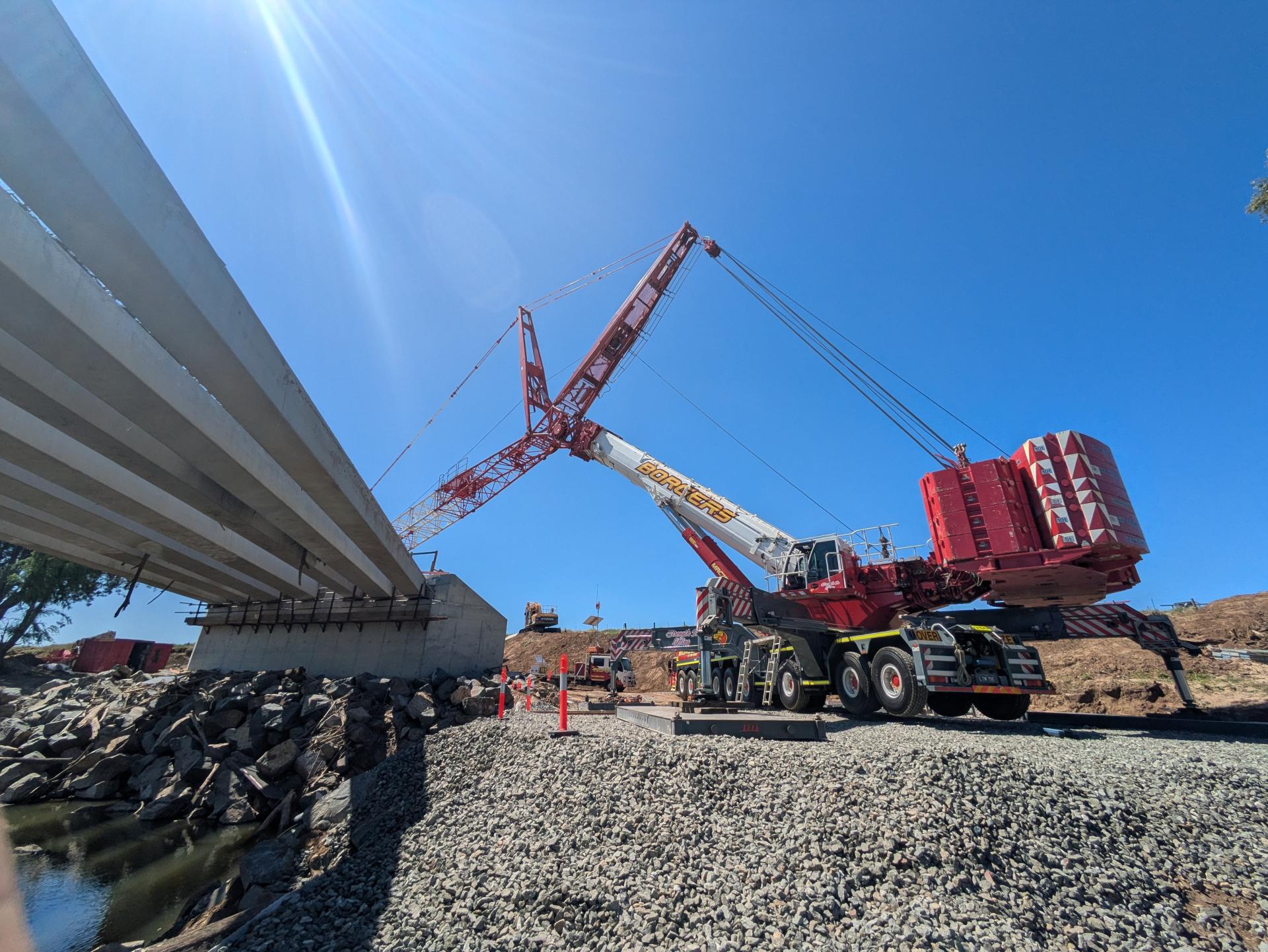 A 750 tonne crane on site assessing flood damage in October 2025