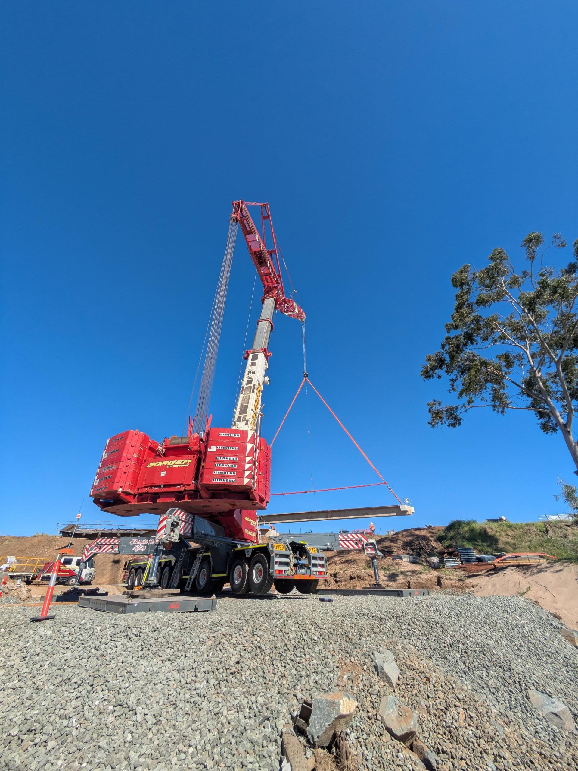 A 750 tonne crane on site assessing flood damage in October 2025
